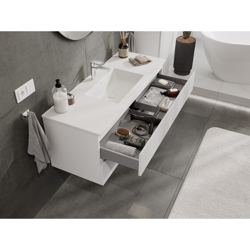 Mexen Rivel 120 cm Badezimmerunterschrank mit Waschbecken Otis, 2 Schubladen, gerillt, weiß matt - 91A20-12047-2-BFF01-W18M01