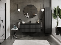 Mexen Rivel Badezimmerschrank 120 cm mit Waschbecken Vela, 2 Schubladen, geriffelt, schwarz matt - 91A20-12047-2-BFF71-W23M71