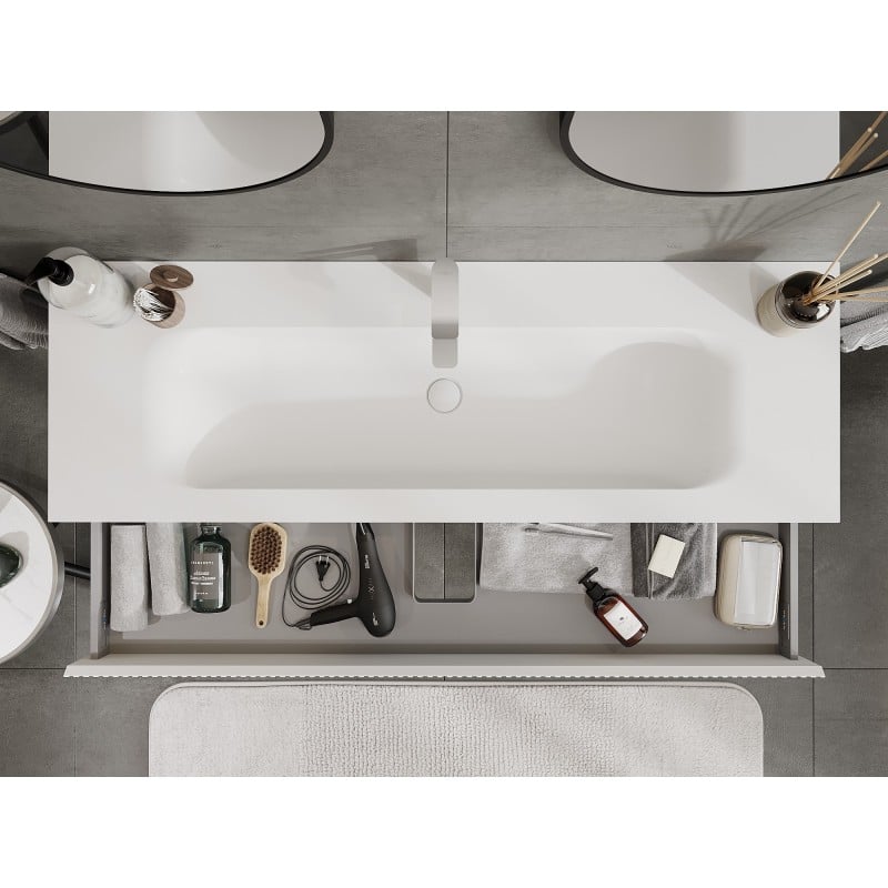 Mexen Rivel Badezimmerschrank 140 cm mit Waschbecken Vela, 1 Schublade, gerillt, weiß matt - 91A20-14023-1-BF01-W23M01