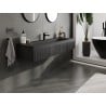 Mexen Rivel Badezimmerschrank 140 cm mit Waschbecken Vela, 1 Schublade, geriffelt, schwarz matt - 91A20-14023-1-BF71-W23M71