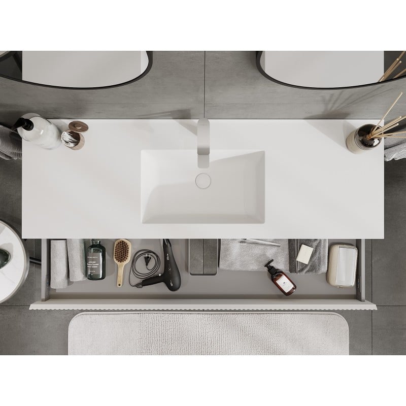 Mexen Rivel Badezimmer-Schrank 140 cm mit Waschbecken Otis, 1 Schublade, gerillt, weiß matt - 91A20-14023-1-BF01-W18M01