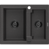 Mexen Carlos 1,5-Schalen Granitspüle 582 x 475 mm, schwarz gesprenkelt, schwarzer Siphon - 6518581500-76-B