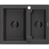 Mexen Carlos Granitspüle 1,5-Kammer 582 x 475 mm, schwarz gesprenkelt, schwarzer Siphon - 6518581500-76-B
