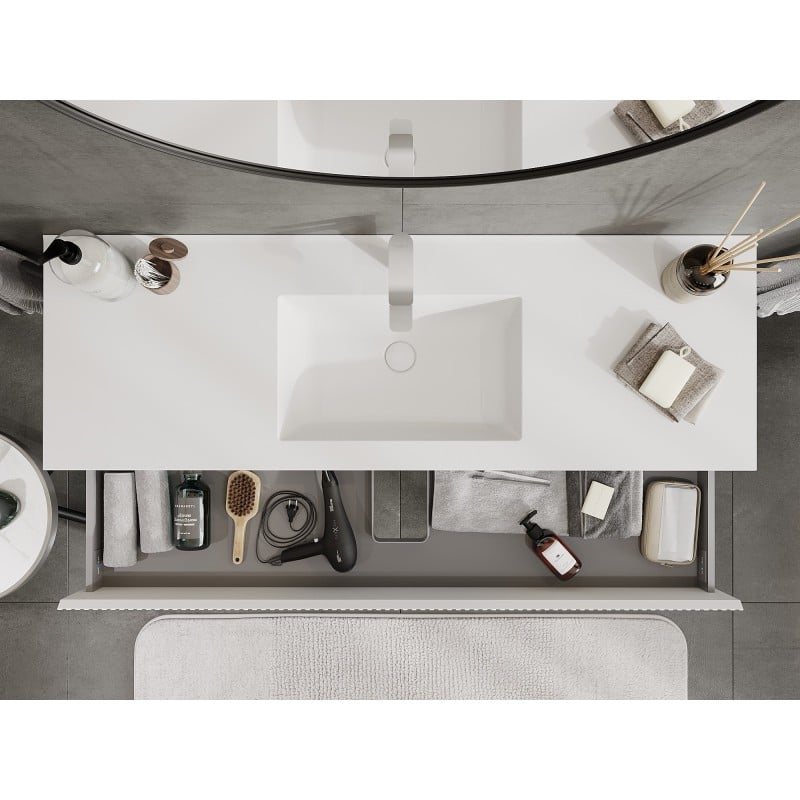 Mexen Rivel Badezimmer-Unterschrank 140 cm mit Waschbecken Otis, 2 Schubladen, gerillt, weiß matt - 91A20-14047-2-BFF01-W18M01