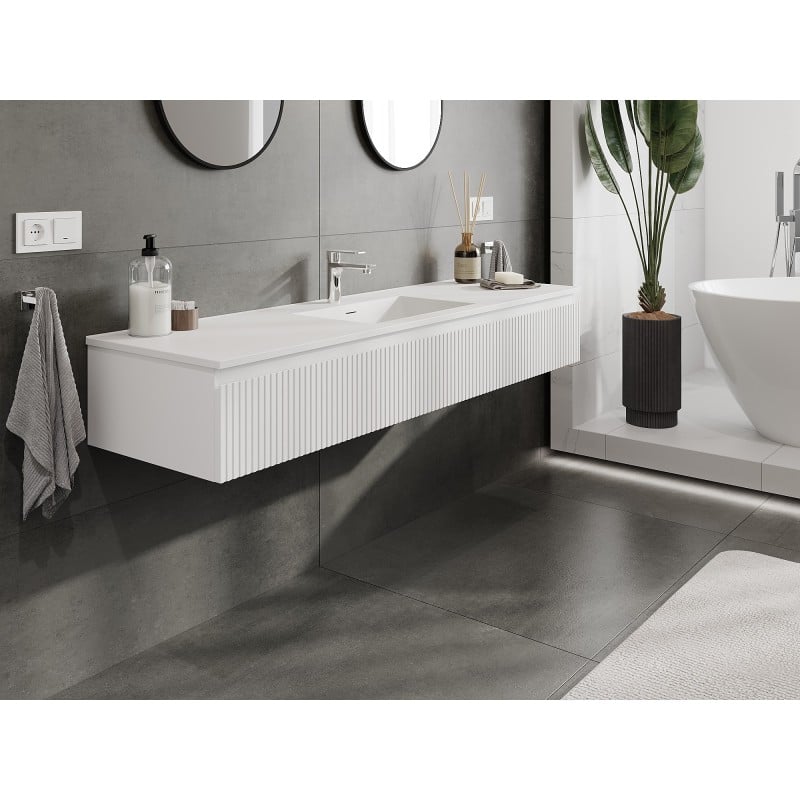 Mexen Rivel Badezimmermöbel 160 cm mit Waschbecken Otis, 1 Schublade, geriffelt, weiß matt - 91A20-16023-1-BF01-W18M01
