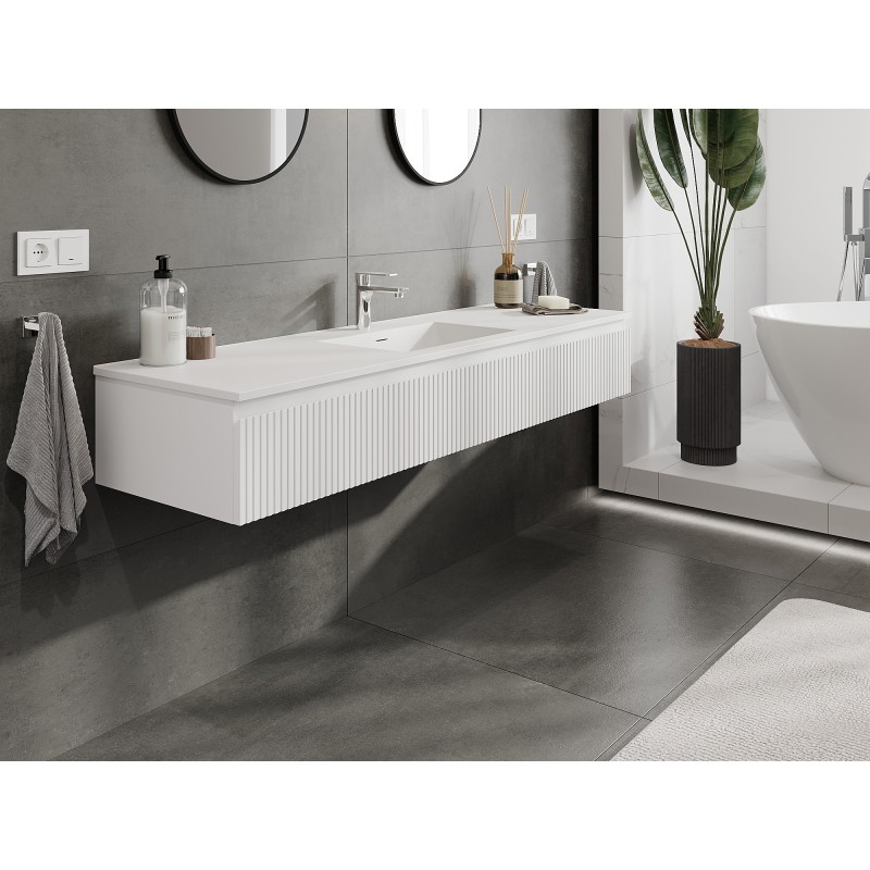 Mexen Rivel Badezimmerschrank 160 cm mit Waschbecken Otis, 1 Schublade, geriffelt, weiß matt - 91A20-16023-1-BF01-W18M01