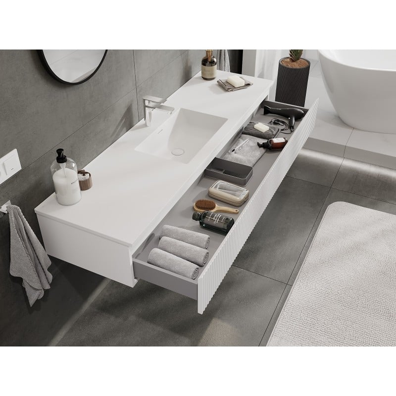 Mexen Rivel Badezimmermöbel 160 cm mit Waschbecken Otis, 1 Schublade, geriffelt, weiß matt - 91A20-16023-1-BF01-W18M01