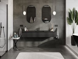 Mexen Rivel Badezimmerschrank 160 cm mit Waschbecken Otis, 1 Schublade, geriffelt, schwarz matt - 91A20-16023-1-BF71-W18M71