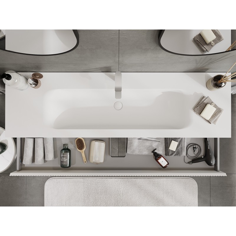 Mexen Rivel Badezimmerschrank 160 cm mit Waschbecken Vela, 1 Schublade, geriffelt, weiß matt - 91A20-16023-1-BF01-W23M01
