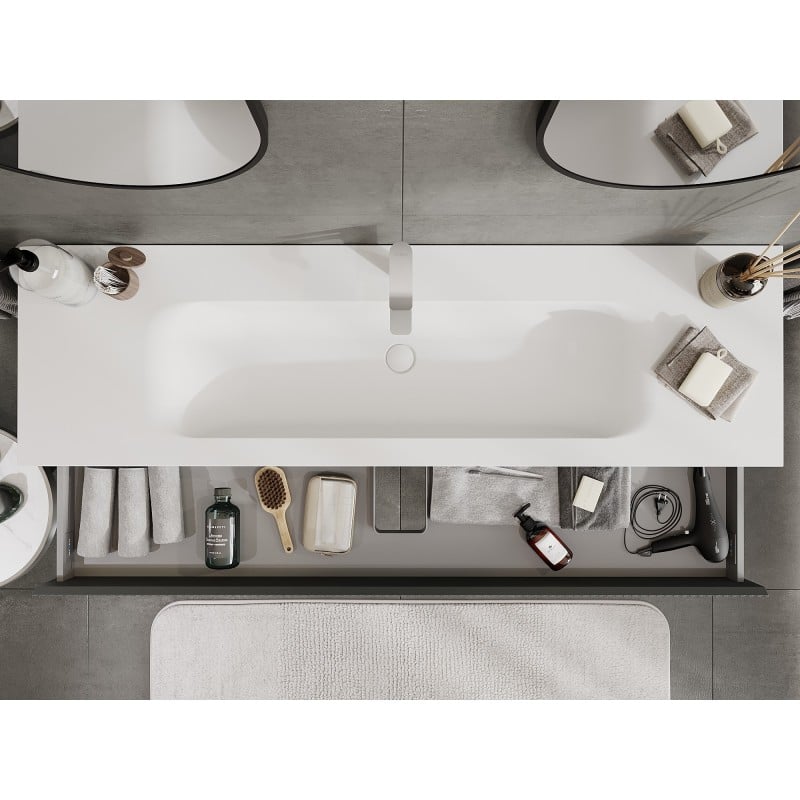 Mexen Rivel Badezimmerschrank 160 cm mit Waschtisch Vela, 1 Schublade, geriffelt, Graphit matt/Weiß matt -