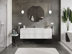 Mexen Rivel Badezimmerschrank 160 cm mit Waschbecken Otis, 2 Schubladen, geriffelt, weiß matt - 91A20-16047-2-BFF01-W18M01