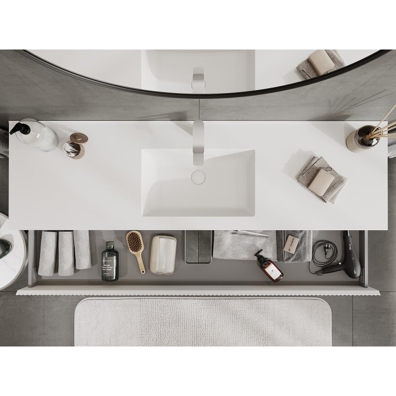 Mexen Rivel Badezimmerschrank 160 cm mit Waschbecken Otis, 2 Schubladen, geriffelt, weiß matt - 91A20-16047-2-BFF01-W18M01