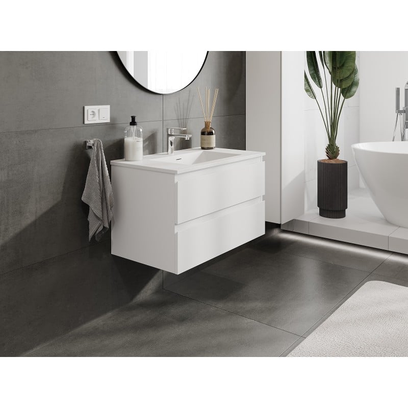 Mexen Orio Badezimmerunterschrank 80 cm mit Waschbecken Otis, 2 Schubladen, weiß matt - 91A10-08047-2-BFF01-W18M01