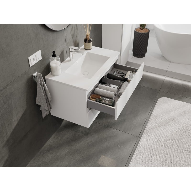 Mexen Orio Badezimmerunterschrank 80 cm mit Waschbecken Otis, 2 Schubladen, weiß matt - 91A10-08047-2-BFF01-W18M01