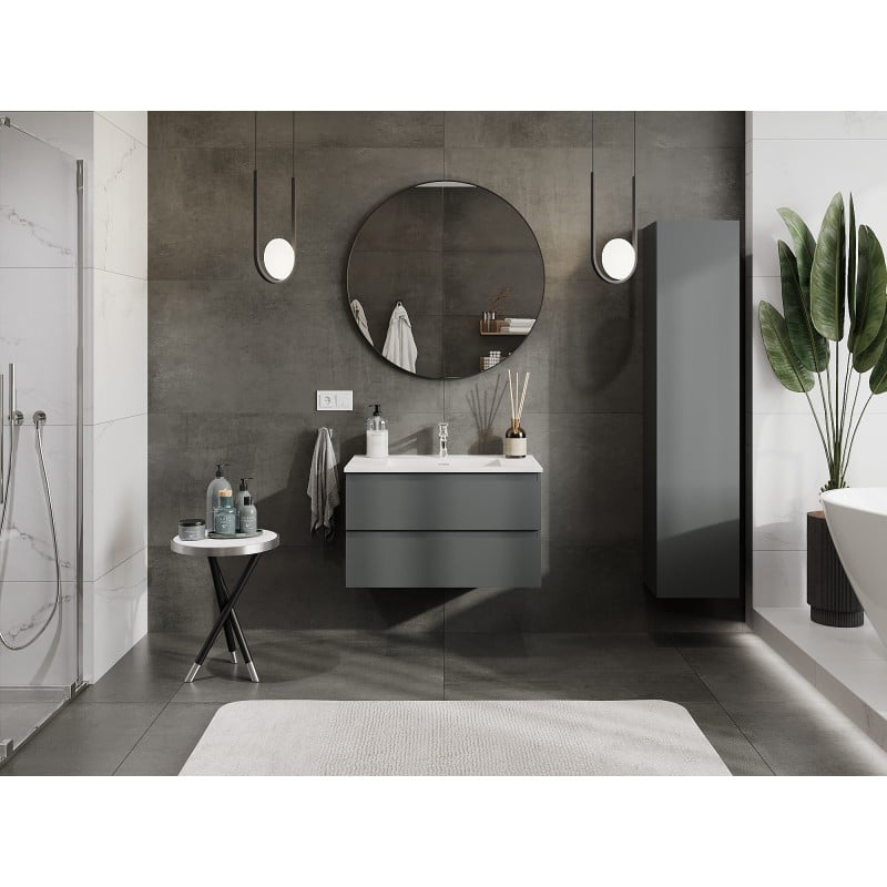 Mexen Orio Badezimmer-Unterschrank 80 cm mit Waschbecken Otis, 2 Schubladen, Grafit matt/weiß matt - 91A10-08047-2-BFF66-W18M01