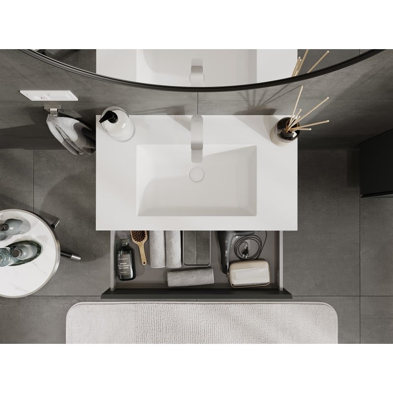 Mexen Orio Badezimmer-Unterschrank 80 cm mit Waschbecken Otis, 2 Schubladen, Grafit matt/weiß matt - 91A10-08047-2-BFF66-W18M01