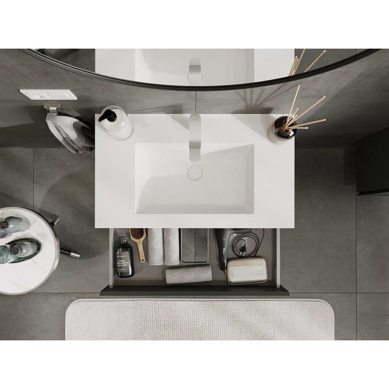 Mexen Orio Badezimmerschrank 80 cm mit Waschbecken Otis, 2 Schubladen, Graphit matt/weiß matt - 91A10-08047-2-BFF66-W18M01