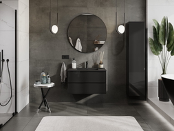 Mexen Orio Badezimmerschrank 80 cm mit Waschbecken Otis, 2 Schubladen, schwarz glänzend / schwarz matt