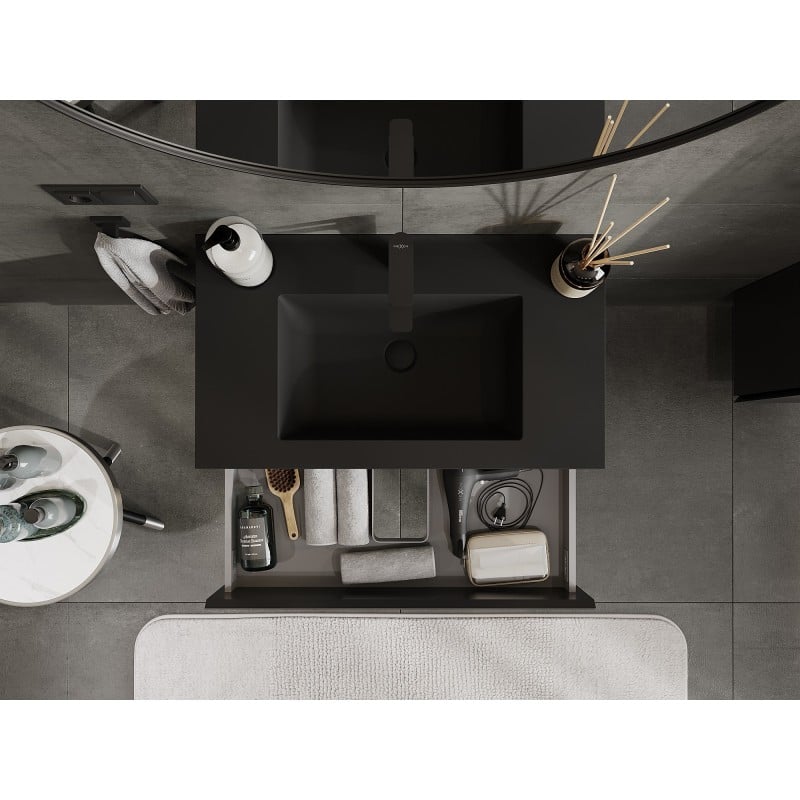 Mexen Orio Badezimmerunterschrank 80 cm mit Waschbecken Otis, 2 Schubladen, schwarz matt - 91A10-08047-2-BFF71-W18M71