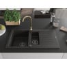 Mexen Matias Granitspüle 1,5-fach mit Abtropffläche und Küchenarmatur Telma, schwarz/gold - 6502-75-670200-50-B