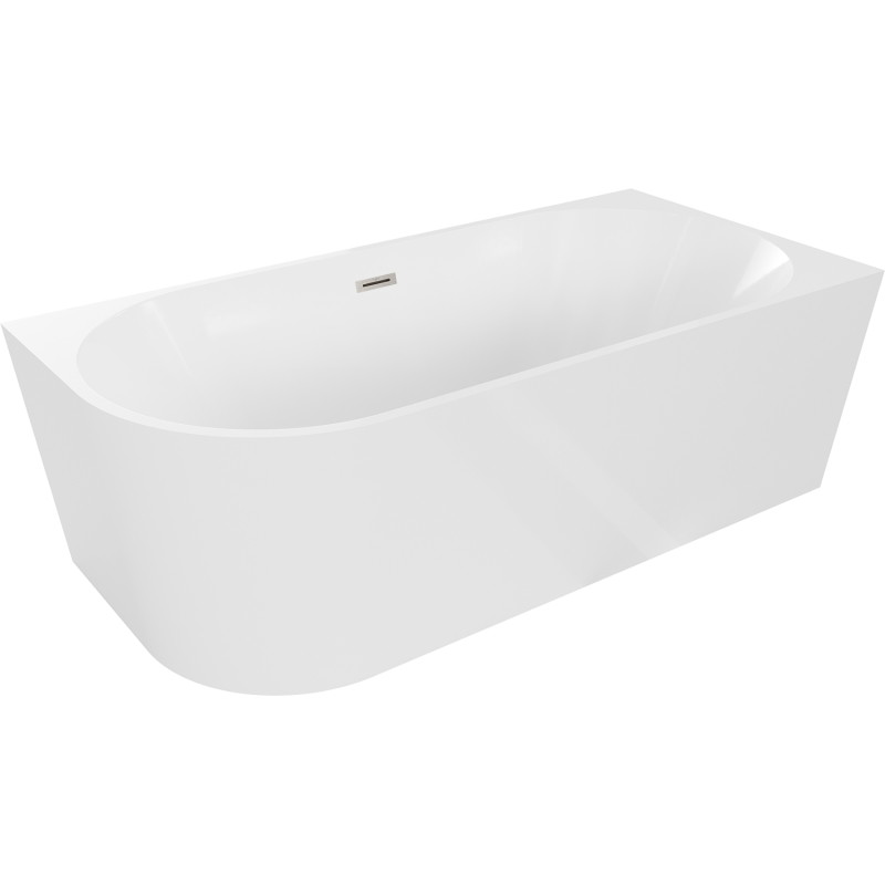 Mexen Mia freistehende Eckbadewanne rechts 160 x 80 cm, weiß, Überlauf gebürstetes Nickel - 52691608000P-97