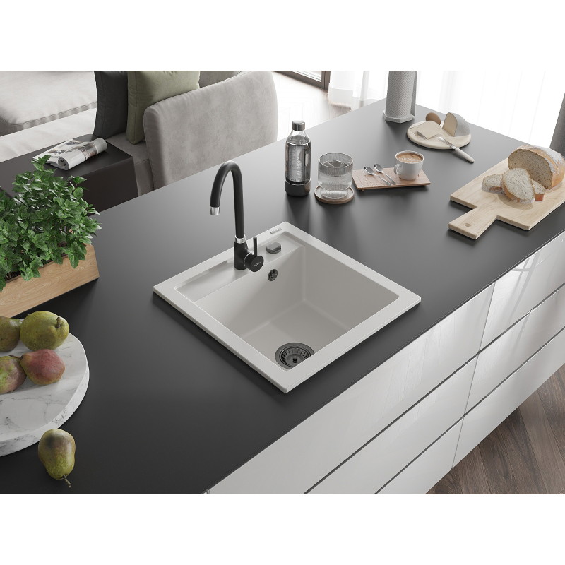 Mexen Vito Granitspüle 1-kn mit Küchenarmatur Telma, weiß - 6503-20-670200-70