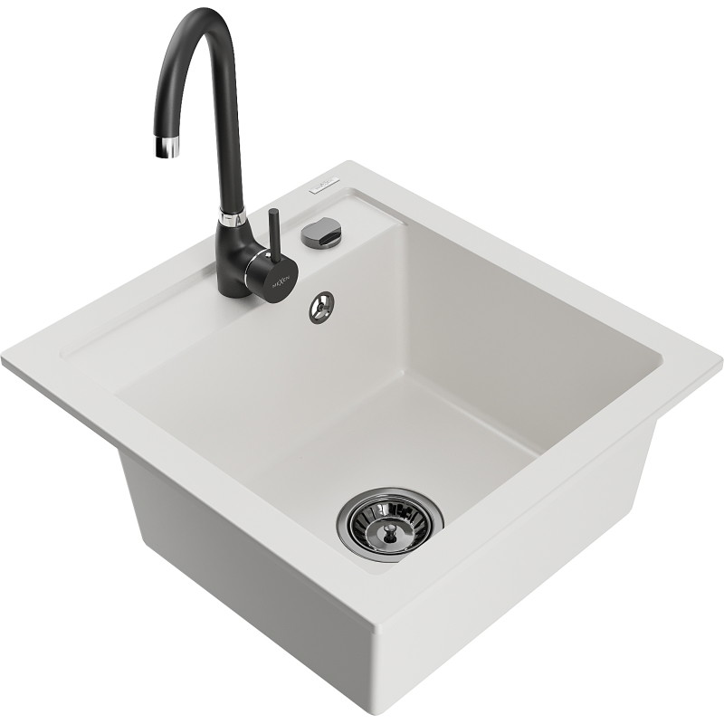 Mexen Vito Granitspüle 1-kn mit Küchenarmatur Telma, weiß - 6503-20-670200-70