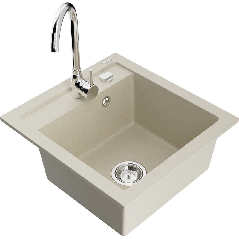 Mexen Vito 1-kommeriger Granitspüle mit Küchenarmatur Telma, beige - 6503-69-670200-00