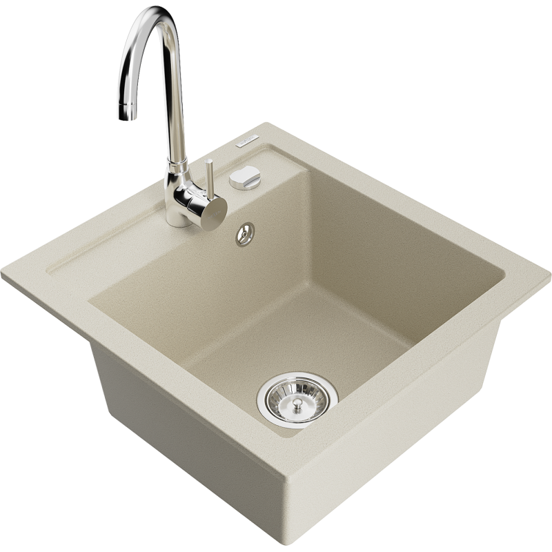 Mexen Vito Granitspüle ein Becken mit Küchenarmatur Telma, beige - 6503-69-670200-00