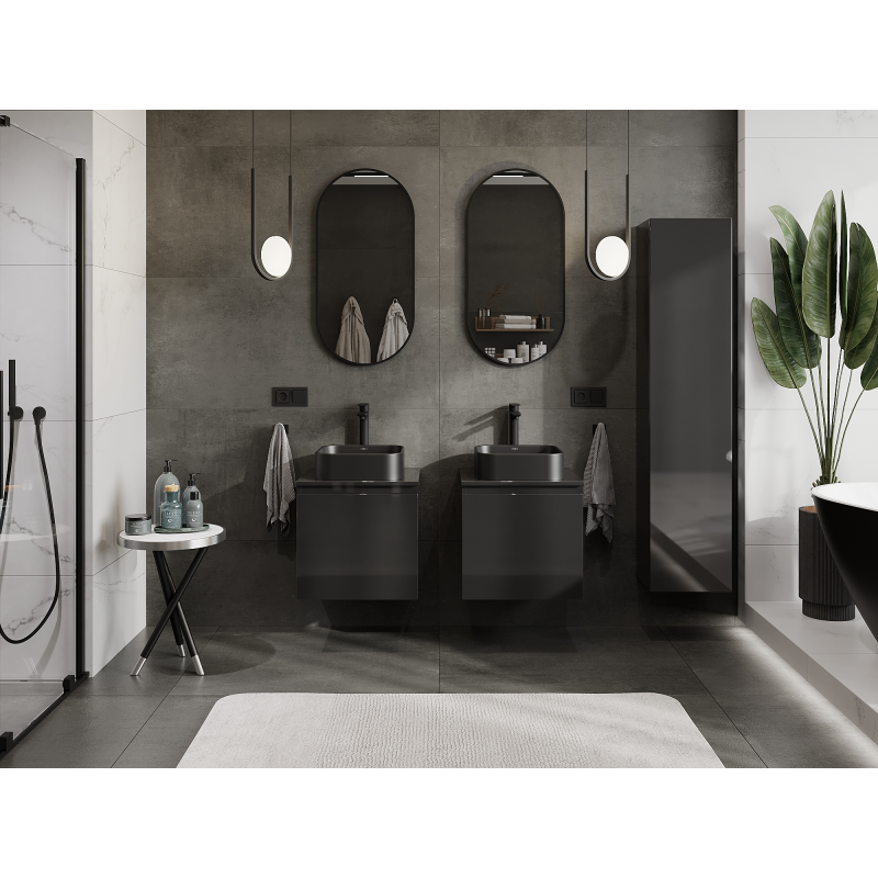 Mexen Orio Badezimmer-Unterschrank 50 cm, 1 Schublade, schwarz glänzend - 91A10-05047-1-BF70