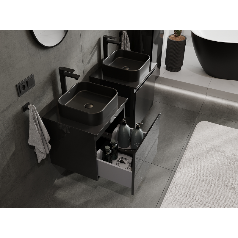Mexen Orio Badezimmer-Unterschrank 50 cm, 1 Schublade, schwarz glänzend - 91A10-05047-1-BF70