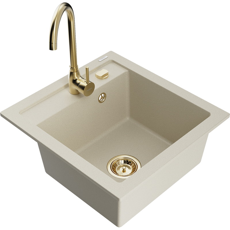 Mexen Vito Granitspüle 1-becken mit Küchenarmatur Telma, beige - 6503-69-670200-50