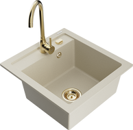 Mexen Vito Granitspüle 1-beckig mit Küchenarmatur Telma, Beige - 6503-69-670200-50
