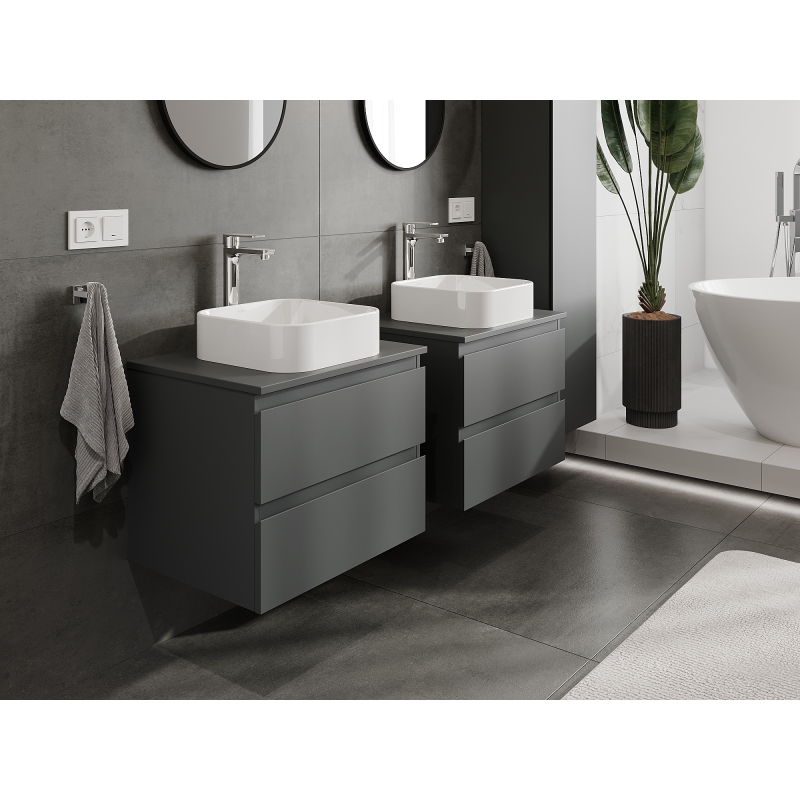 Mexen Orio Badezimmerschrank für Waschbecken 60 cm, 2 Schubladen, Graphit Matt - 91A10-06047-2-BFF66