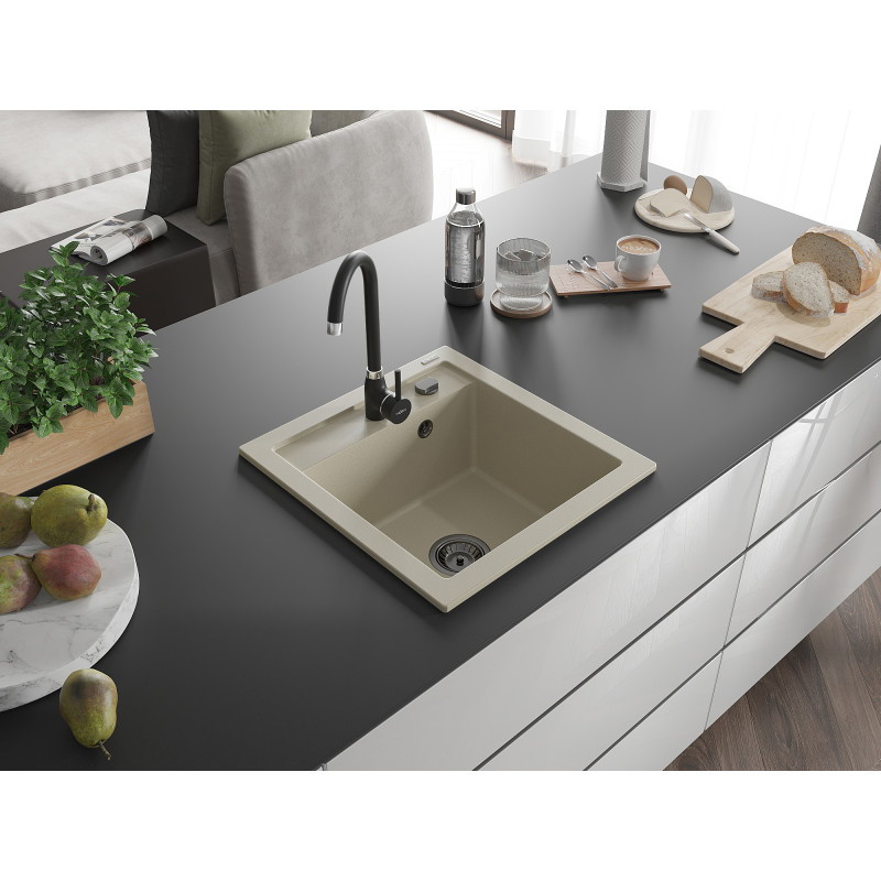 Mexen Vito Granitspüle 1-Becken mit Küchenarmatur Telma, Beige - 6503-69-670200-70