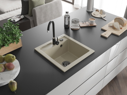 Mexen Vito Granitspüle 1-Becken mit Küchenarmatur Telma, Beige - 6503-69-670200-70