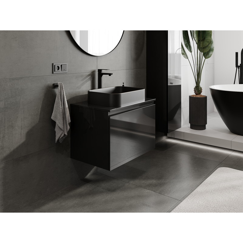 Mexen Orio Badezimmerschrank unter Waschbecken 70 cm, 1 Schublade, schwarz glänzend - 91A10-07047-1-BF70