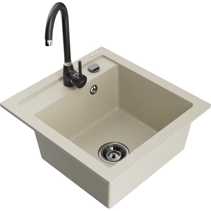 Mexen Vito Granitspüle 1-beckig mit Küchenarmatur Telma, beige - 6503-69-670200-70