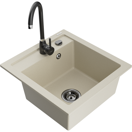 Mexen Vito Granitspüle 1-Becken mit Küchenarmatur Telma, Beige - 6503-69-670200-70