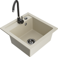 Mexen Vito Granitspüle 1-Becken mit Küchenarmatur Telma, Beige - 6503-69-670200-70