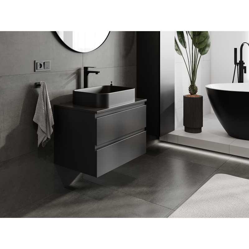 Mexen Orio Badezimmerschrank unter Waschbecken 70 cm, 2 Schubladen, schwarz matt - 91A10-07047-2-BFF71