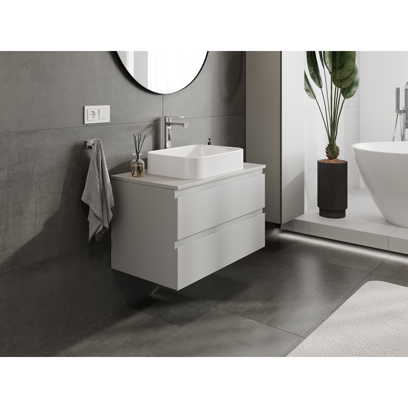 Mexen Orio Badezimmerschrank mit Waschbecken 80 cm, 2 Schubladen, Grau Matt - 91A10-08047-2-BFF62