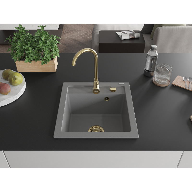 Mexen Vito Granitspüle 1-Becken mit Küchenarmatur Telma, grau - 6503-71-670200-50