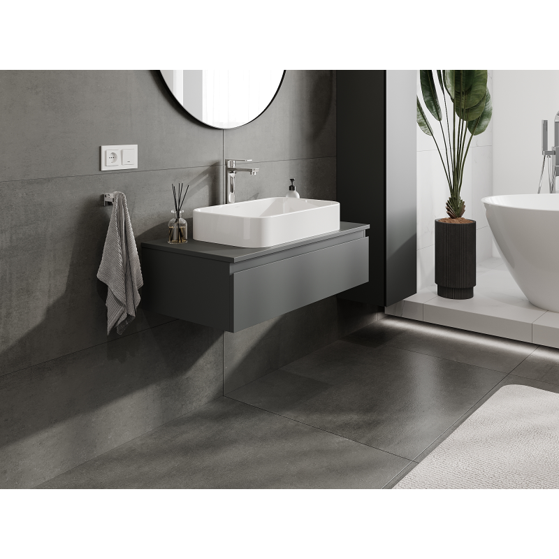 Mexen Orio Badezimmerschrank unter Waschbecken 90 cm, 1 Schublade, matt Graphit - 91A10-09023-1-BF66