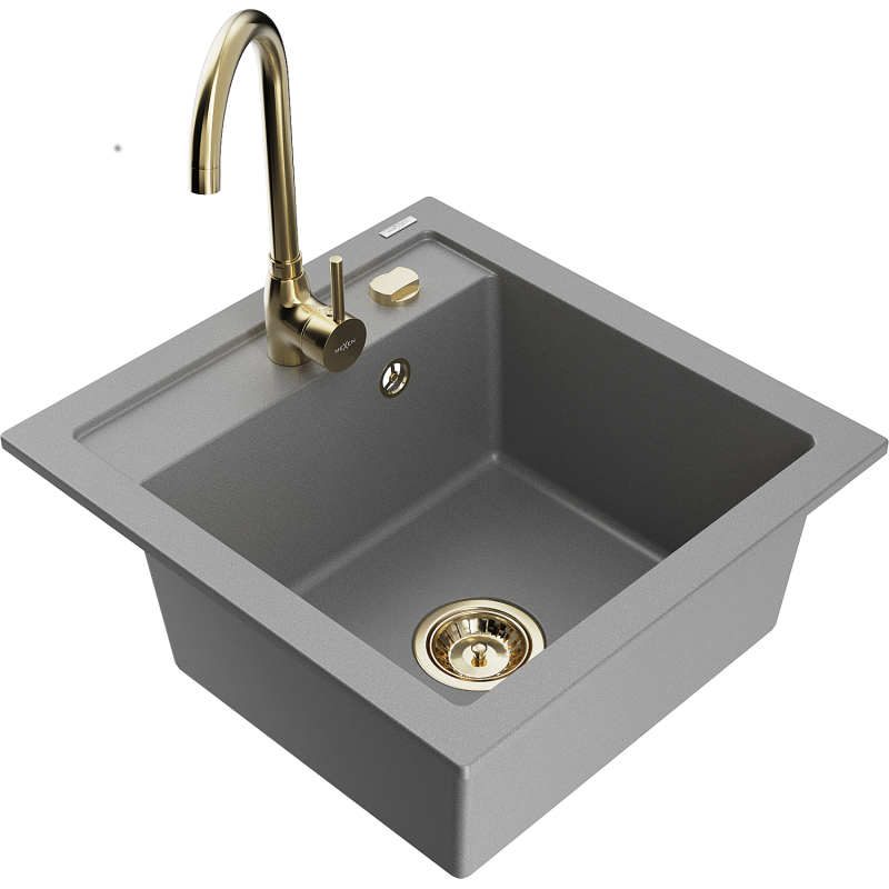 Mexen Vito Granitspüle 1-Becken mit Küchenarmatur Telma, grau - 6503-71-670200-50