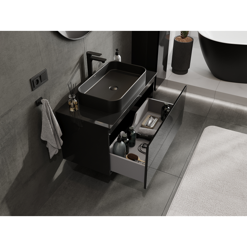 Mexen Orio Badezimmer-Unterschrank 90 cm, 1 Schublade, schwarz glänzend - 91A10-09047-1-BF70