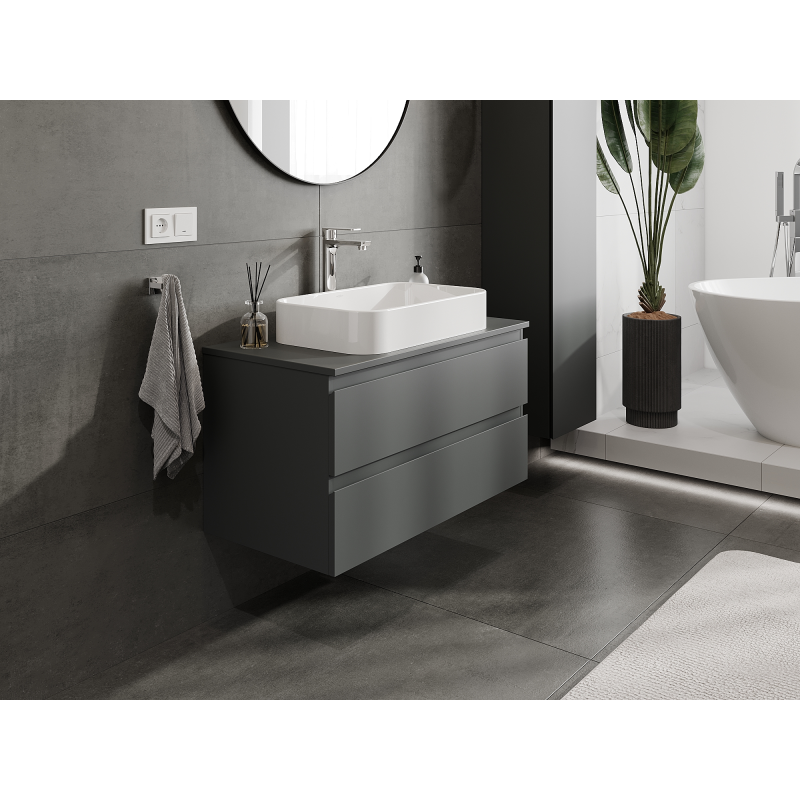 Mexen Orio Badezimmerschrank für Waschbecken 90 cm, 2 Schubladen, Graphit matt - 91A10-09047-2-BFF66