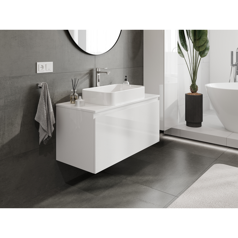 Mexen Orio Badezimmer-Unterschrank 100 cm, 1 Schublade, weiß glänzend - 91A10-10047-1-BF00