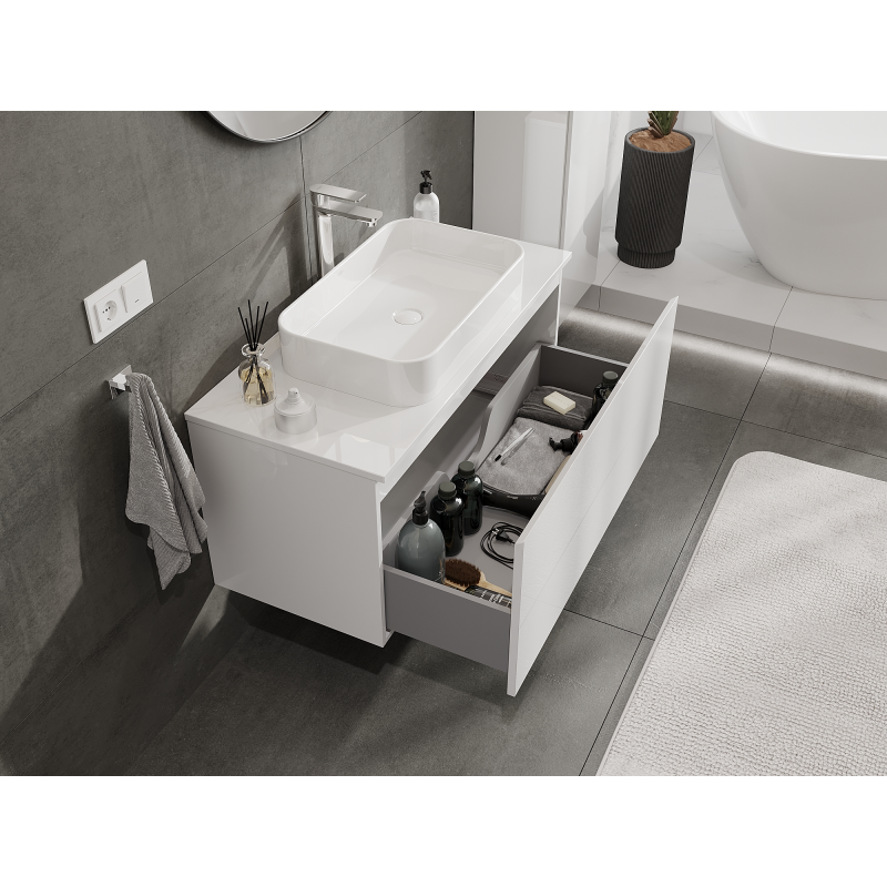 Mexen Orio Badezimmer-Unterschrank 100 cm, 1 Schublade, weiß glänzend - 91A10-10047-1-BF00