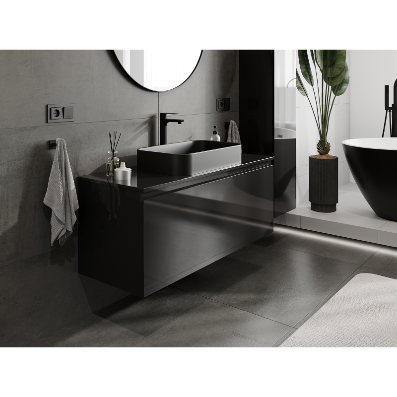 Mexen Orio Badezimmerschrank für Waschbecken 120 cm, 1 Schublade, schwarz glänzend - 91A10-12047-1-BF70